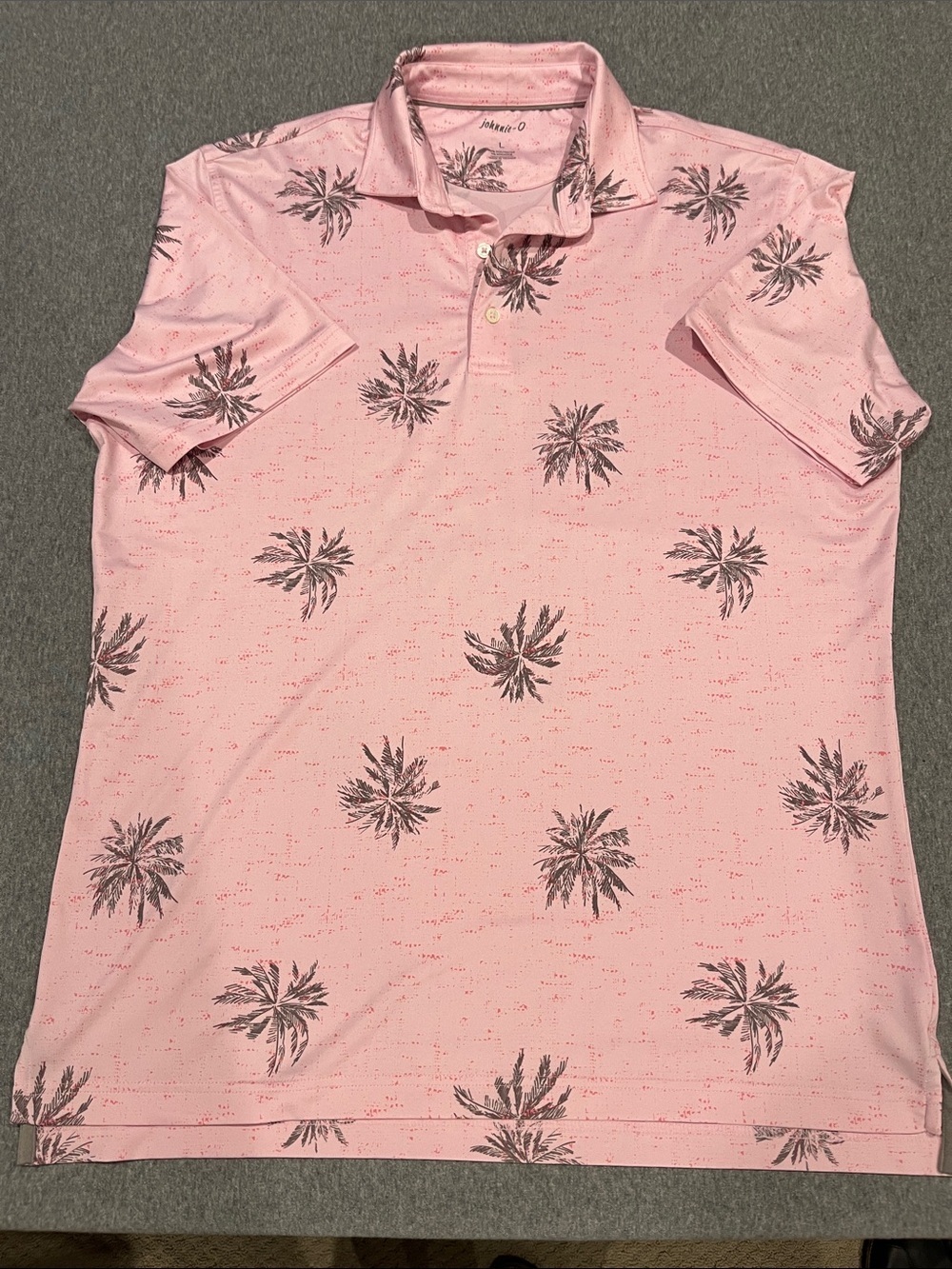 Jonnie-O polo, pink palm trees, size large
